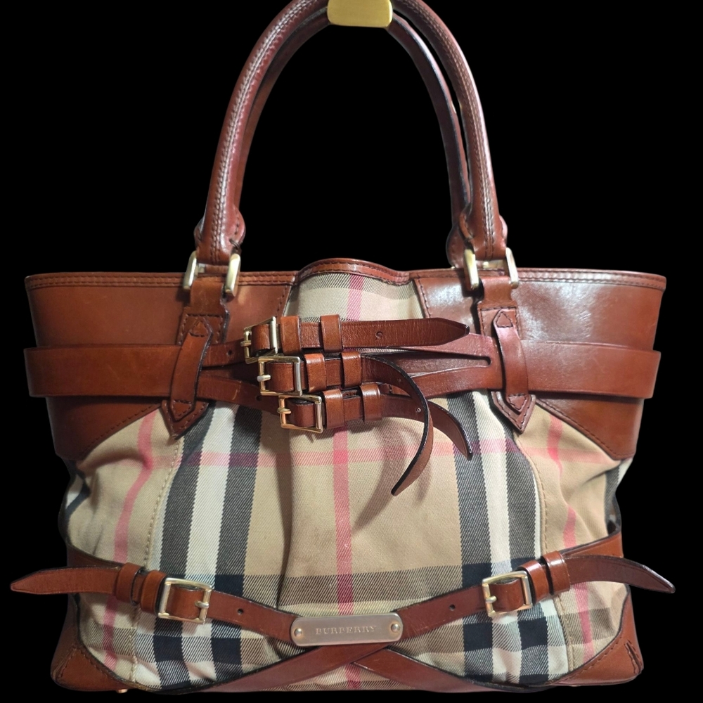 Burberry Tan and Brown Check Shoulder Bag